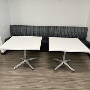 Steelcase 3x3 White Square Top and Silver Cross Base Table.
