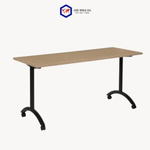 Modern T-Arc legs table in black and natural ash, 60” x 24” size.