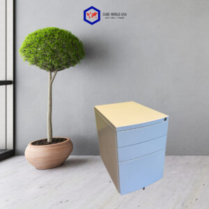 Mobile BBF pedestal with lockable drawers for office organization and storage.