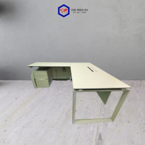Shape office desk with O-leg, white powered finish, ideal for modern workspace setups.