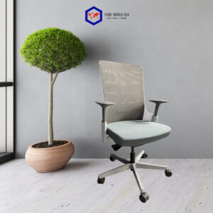 Ergonomic office chair with mid-back support, adjustable armrests, and breathable mesh for comfort.