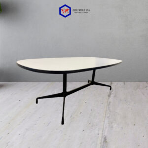 Herman Miller Eames speckled gray conference table in modern office setting.