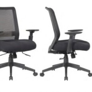 Ergonomic task chair with lumbar support, mesh back, adjustable armrests, ideal for office comfort.