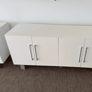 Credenza with White Finish and Metal Handles for Office or Home.