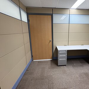 Frosted glass modular office wall by Ethospace, 96 inches tall, ideal for modern workspace privacy.