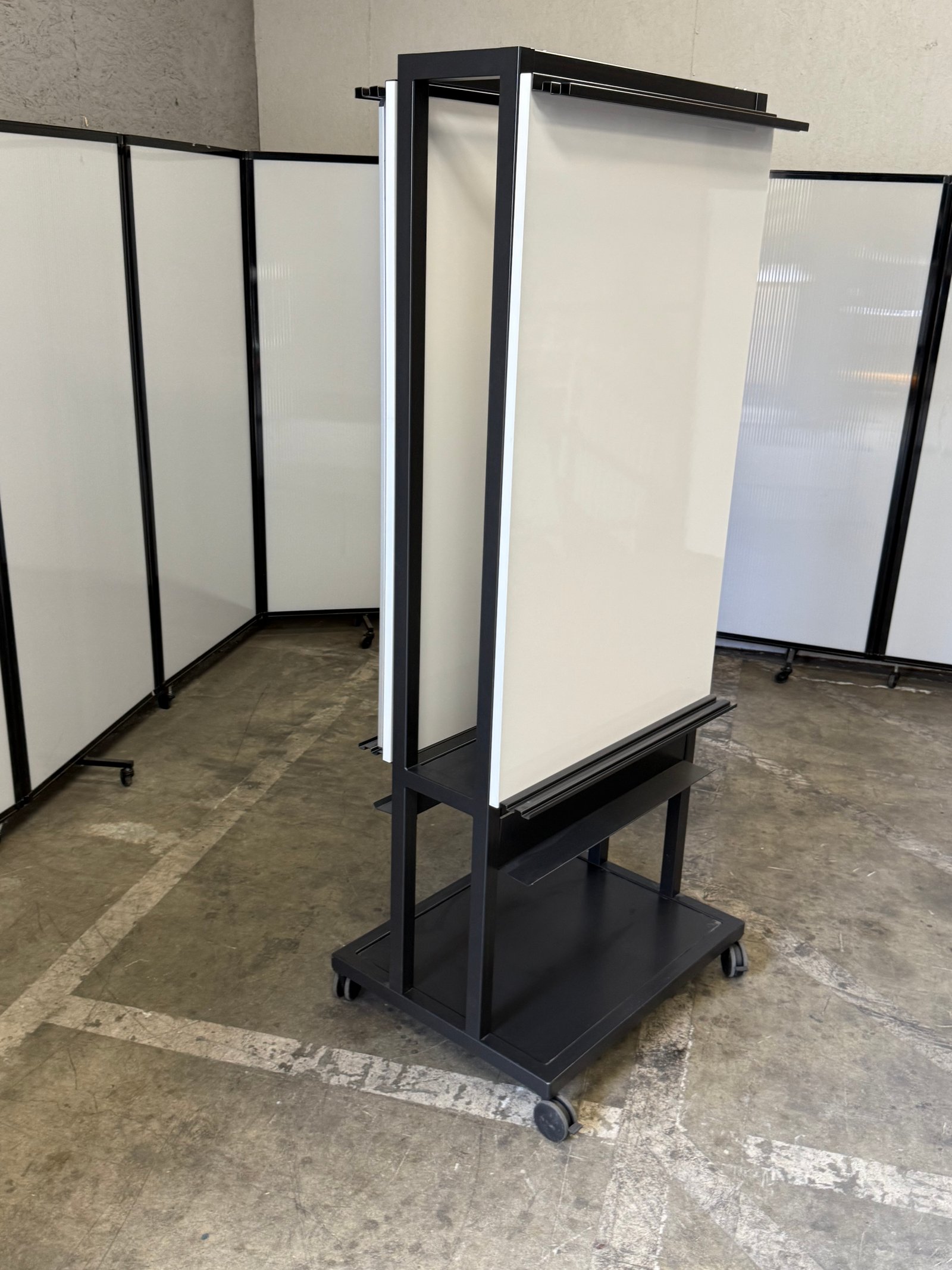 Steelcase whiteboards with extra removable boards black metal base on casters 30"Wx26"Dx75"T