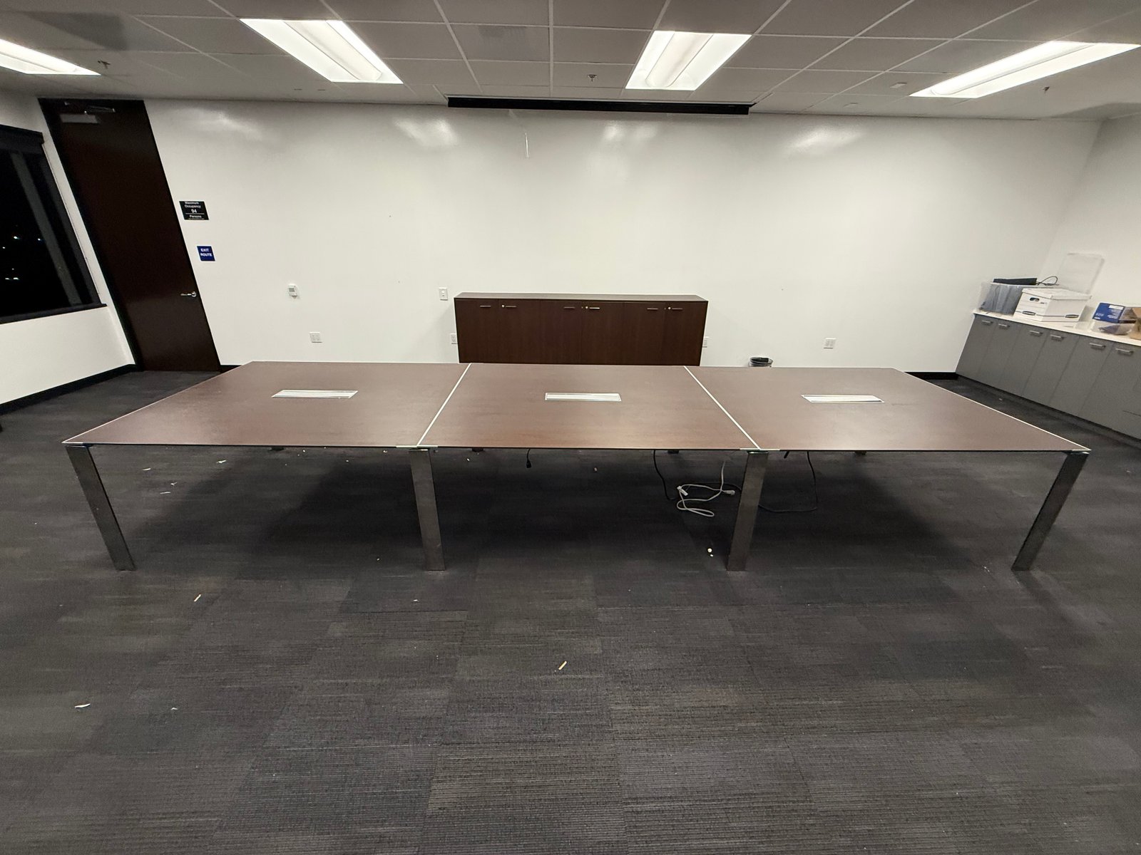 190x63in Espresso Powered Conference Table with Steel Legs