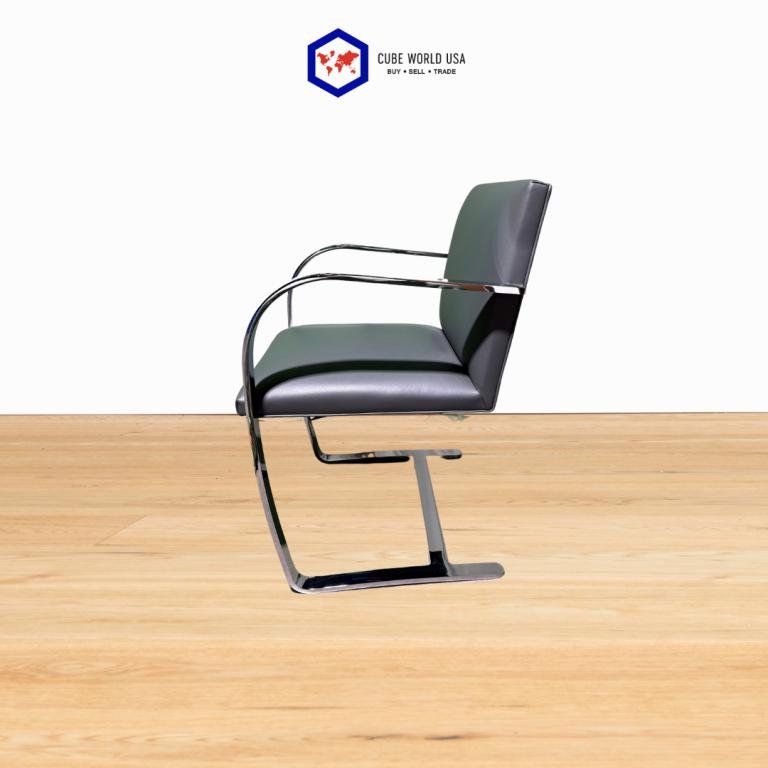 Knoll Studio Grey Leather Chrome Sled Base