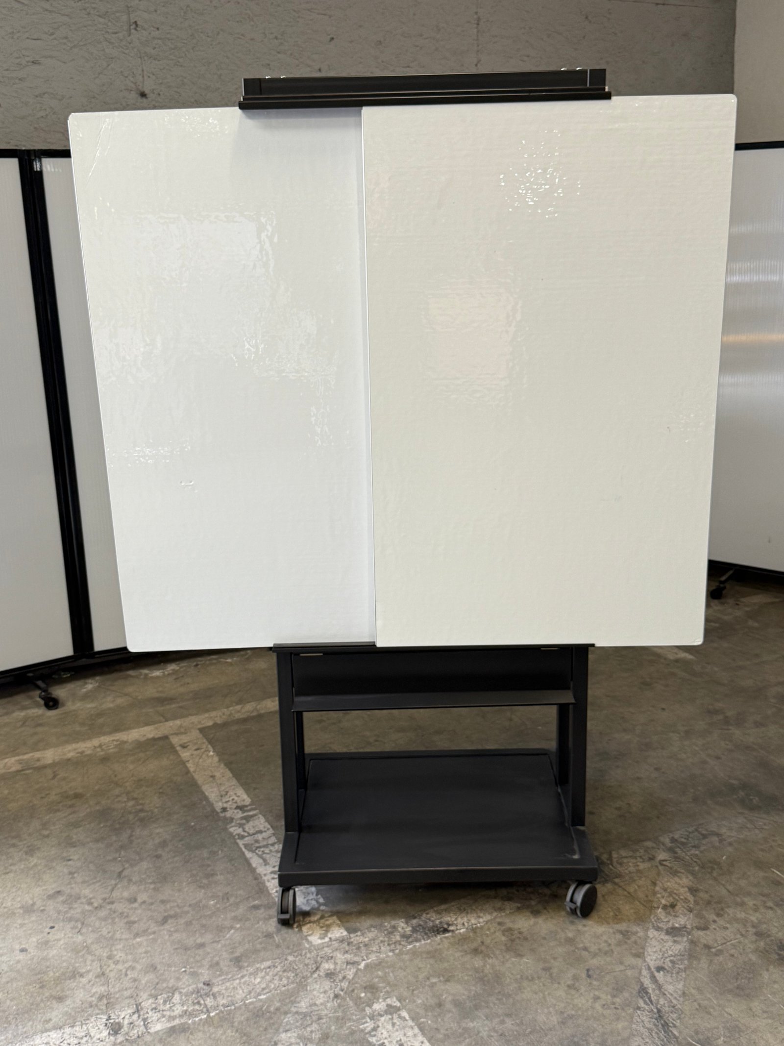 Steelcase whiteboards with extra removable boards black metal base on casters 30"Wx26"Dx75"T