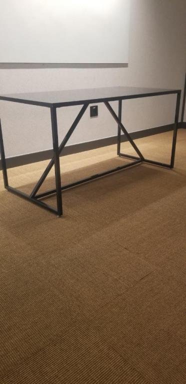 Poppin Navy Metal 57x24in table triangle base