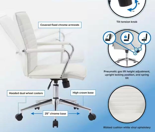 Eames Styled White- Black- Grey Ribbed Chrome