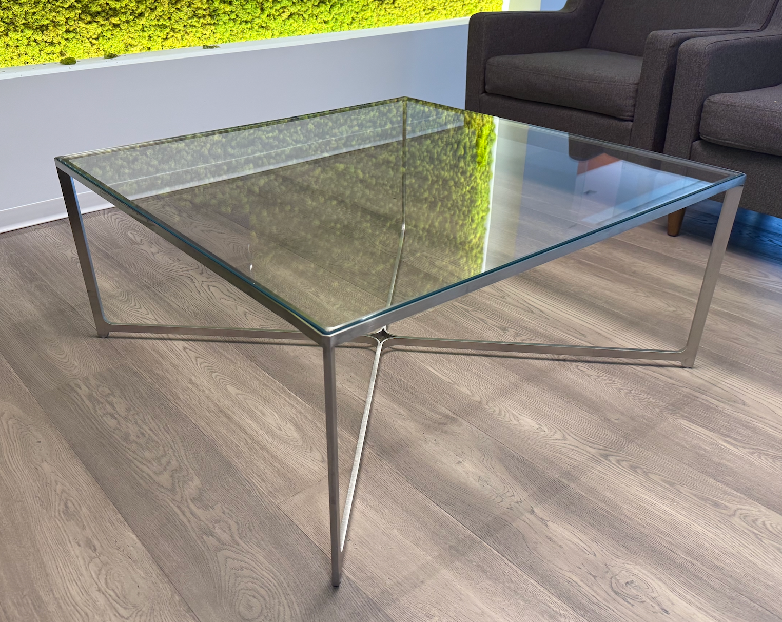 3’ x 3’ Glass & Steel Coffee Table