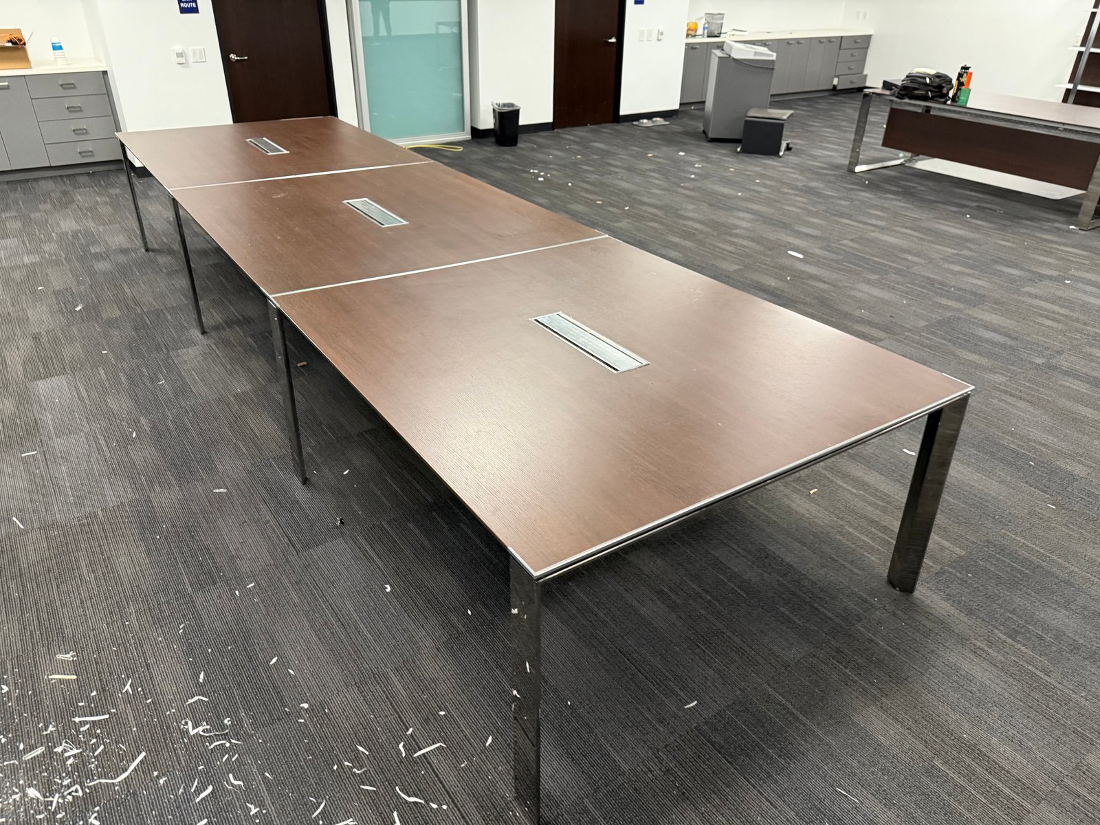 190x63in Espresso Powered Conference Table with Steel Legs