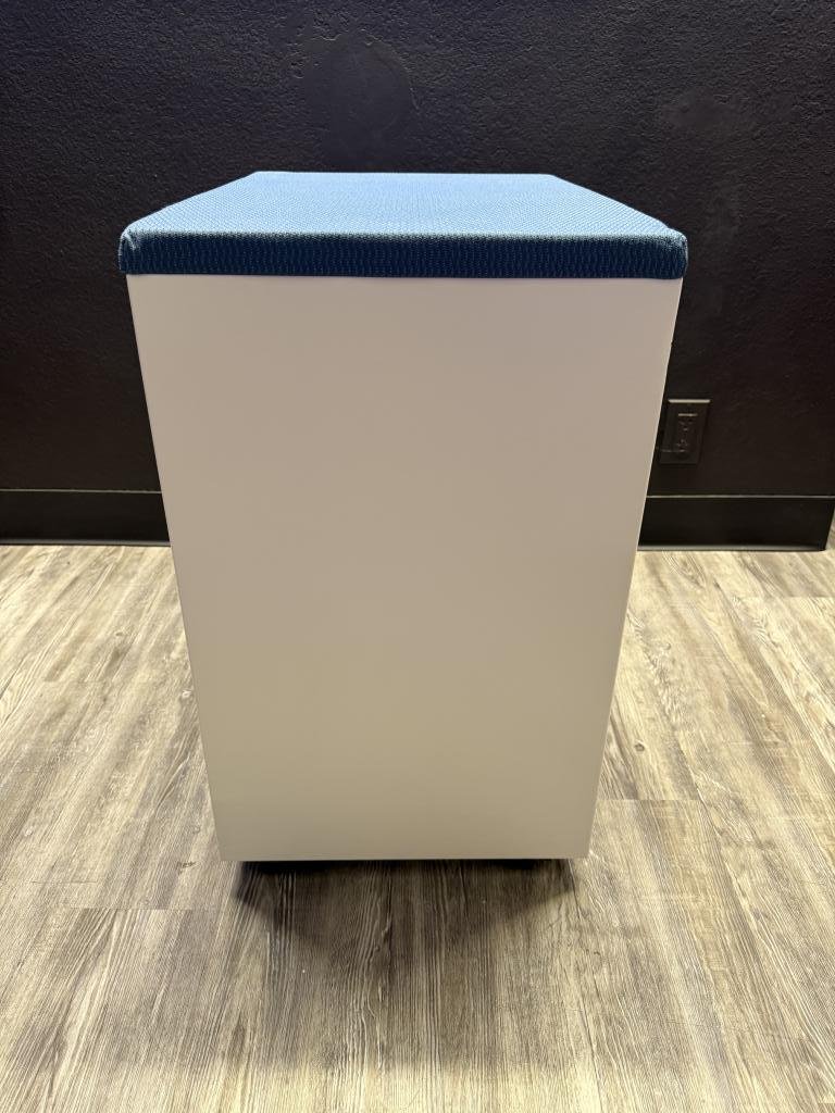 Haworth PBF White Mobile Ped & Blue Cushion
