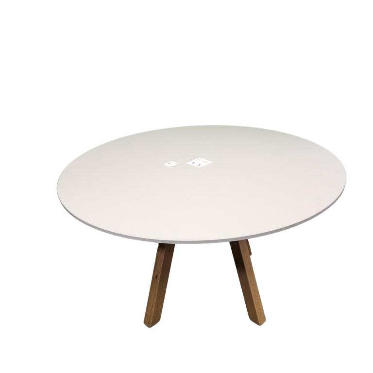 Knoll powered 48in round grey top wood legs