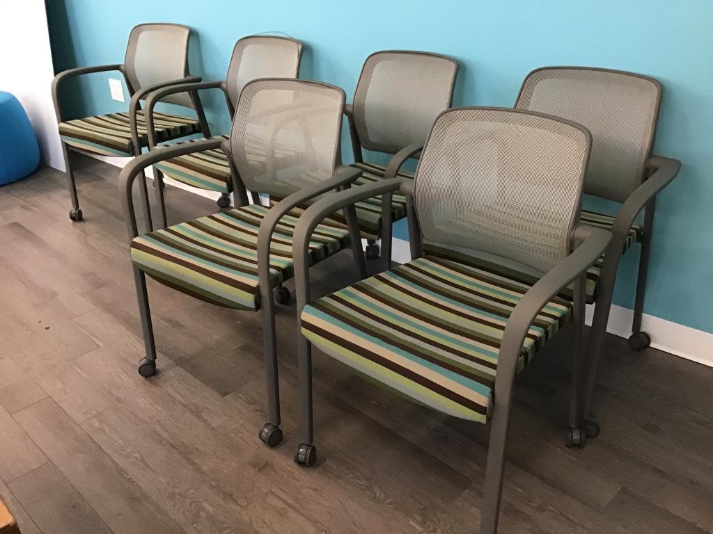 Haworth Striped mesh chairs on casters