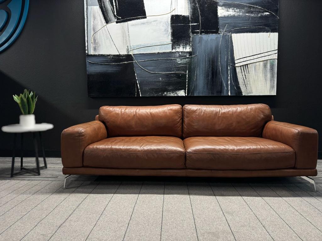 Bernhardt Classix Camel Leather Sofa Vintage