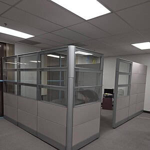 Triple Glass Office Cubicle with Door for Modern Workspaces.