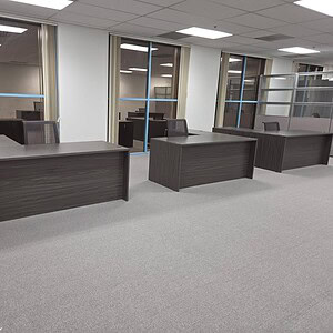 L-shaped office desk with pedestal in modern finishes for professional workspaces.