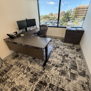 Executive HAT Desk set up with modesty & storage in 7 finishes