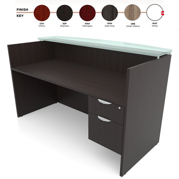 Modern 6' Reception Desk Shell W/Glass & Ped