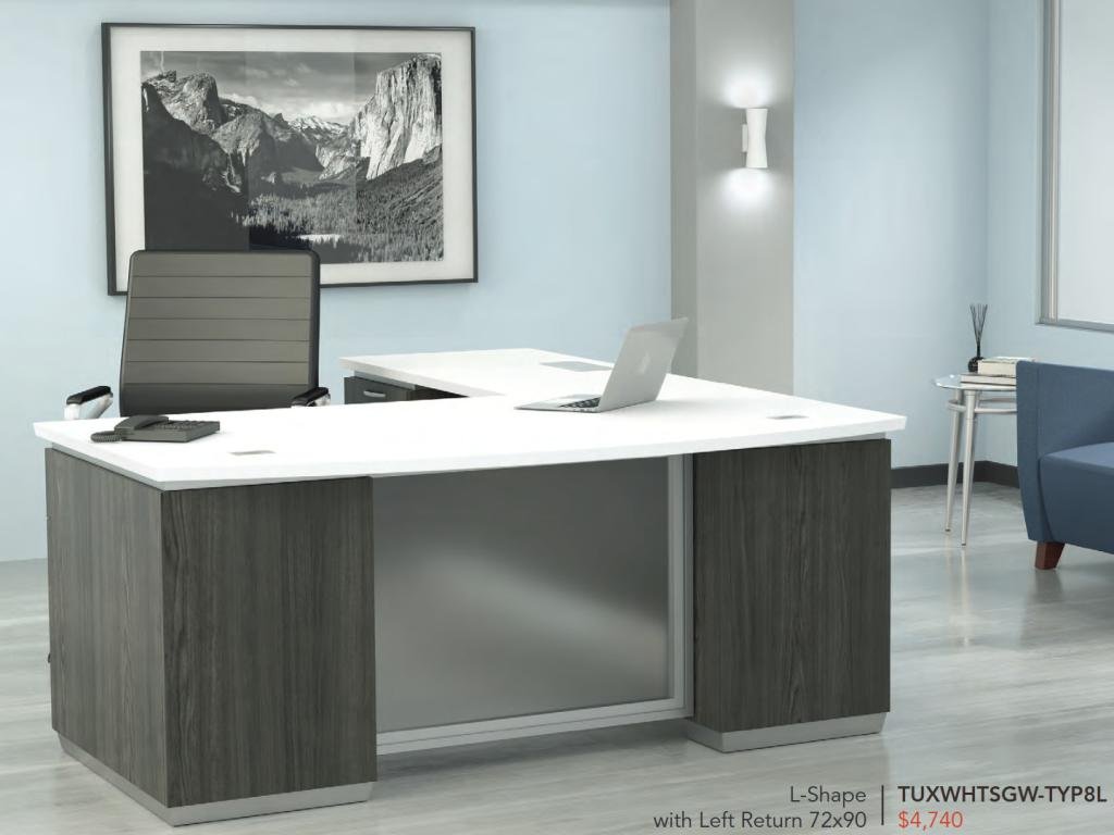 Park City Exec Bow Desk 6x7.5ft in 4 finishes
