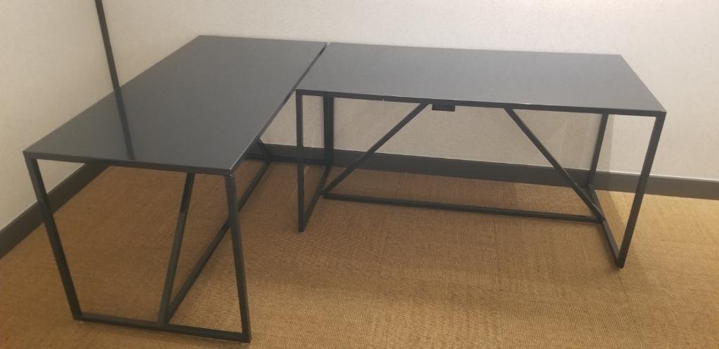 Poppin Navy Metal 57x24in table triangle base