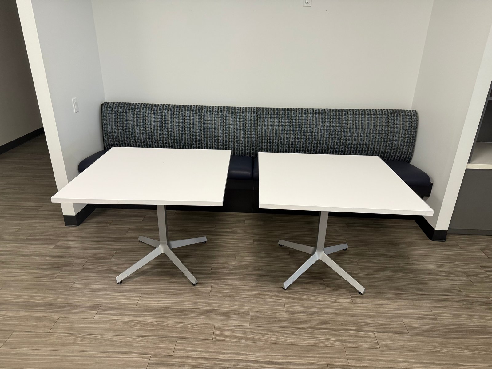 Steelcase 3x3 White Square Top and Silver Cross Base Table