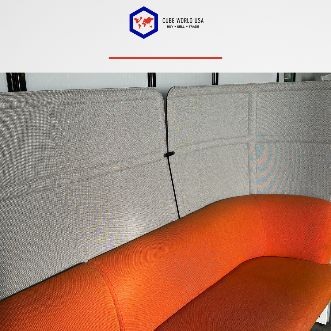 Haworth Cabana Highback acoustical sofa light Grey burnt orange 117"WX32"Dx58"T