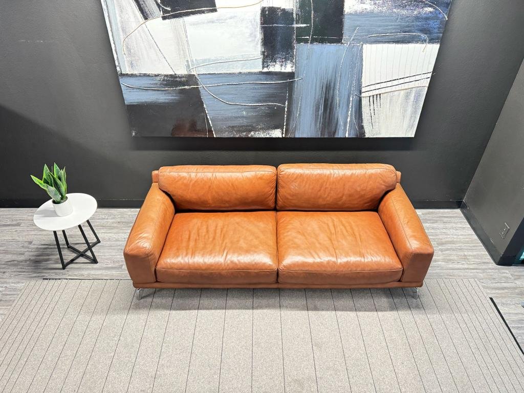 Bernhardt Classix Camel Leather Sofa Vintage