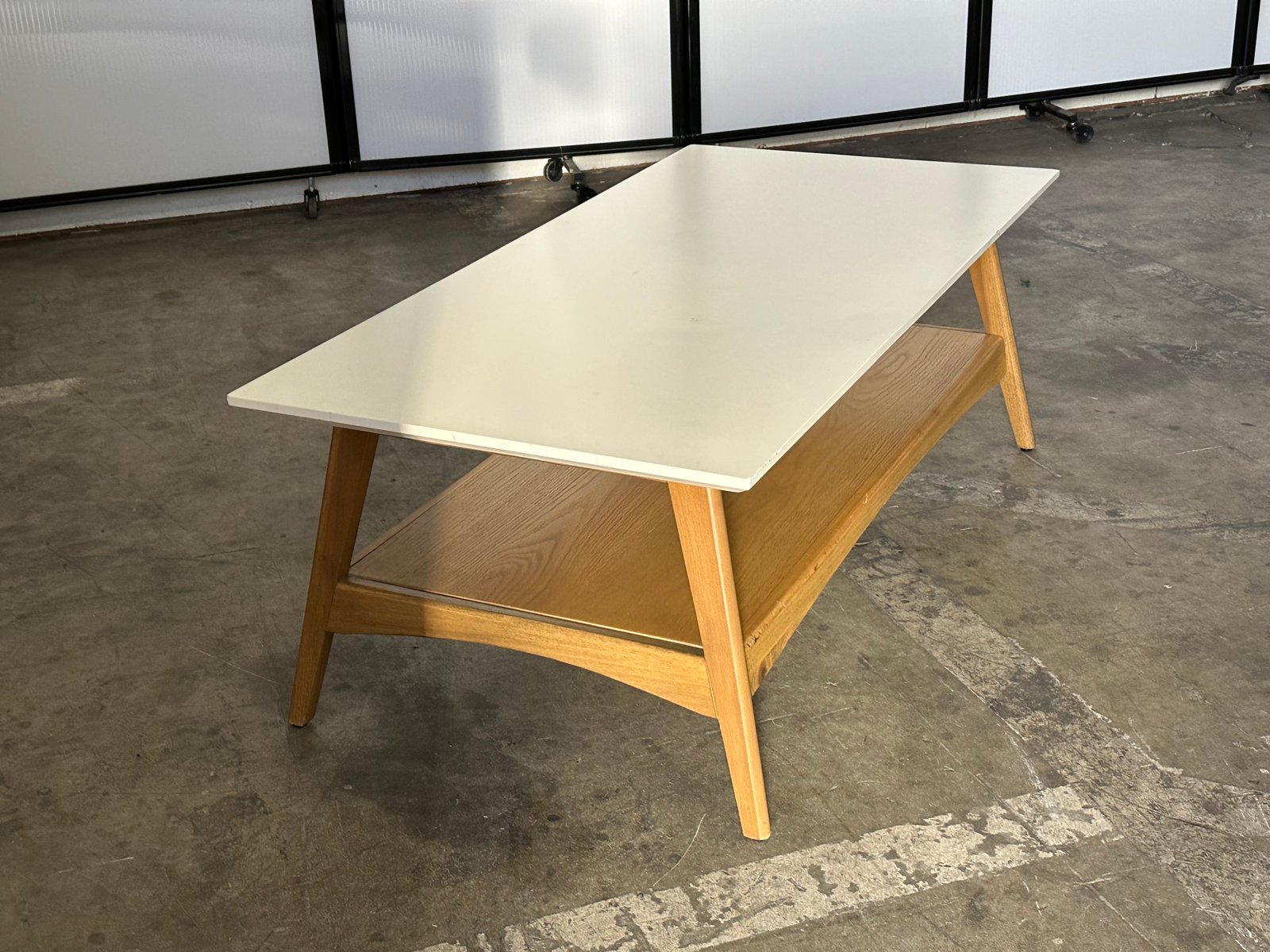 ENE table white top maple base coffee table 4'x2'x18"