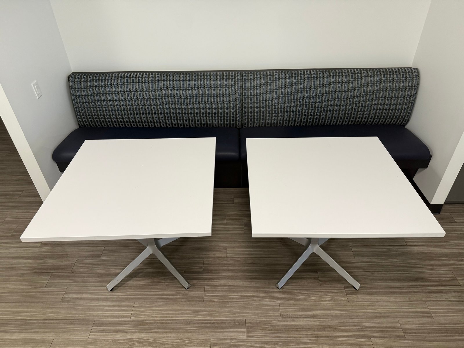 Steelcase 3x3 White Square Top and Silver Cross Base Table