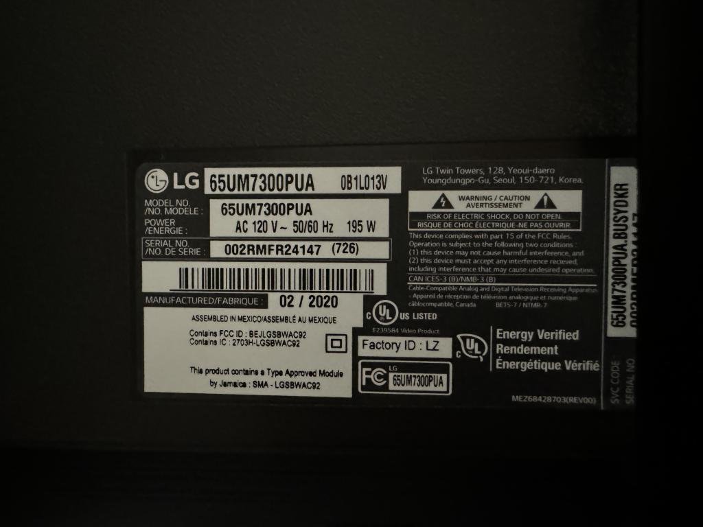 LG 65" model um7300pua Smart TV