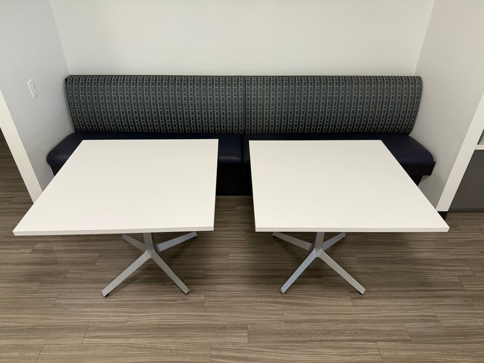 Steelcase 3x3 White Square Top and Silver Cross Base Table
