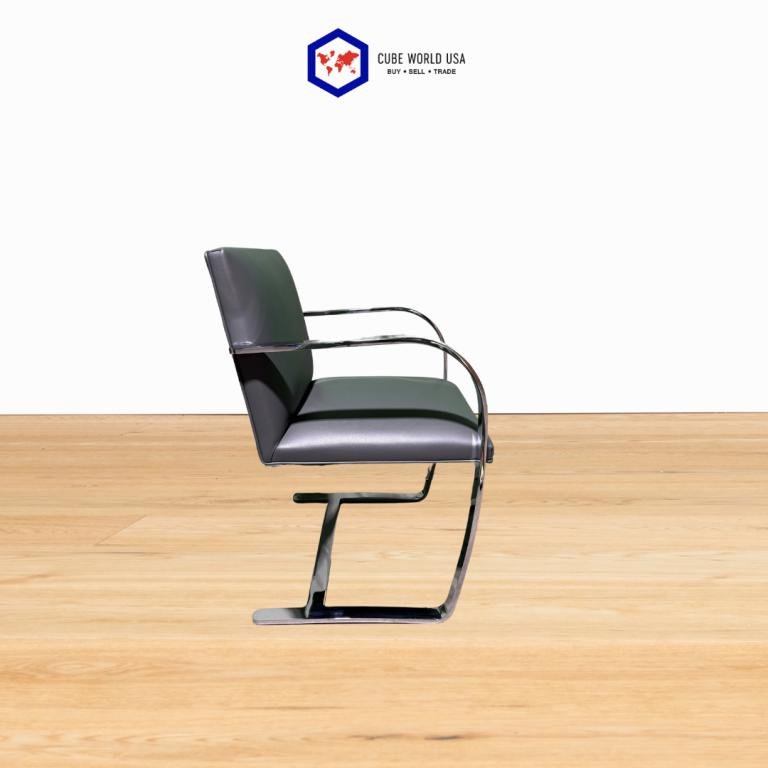 Knoll Studio Grey Leather Chrome Sled Base