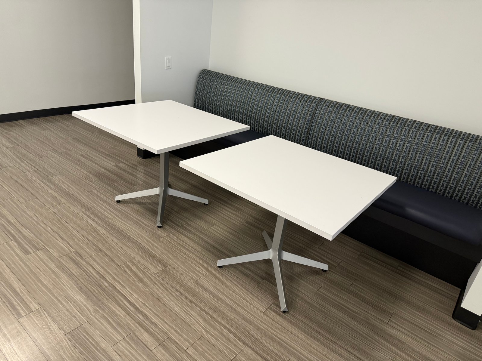 Steelcase 3x3 White Square Top and Silver Cross Base Table
