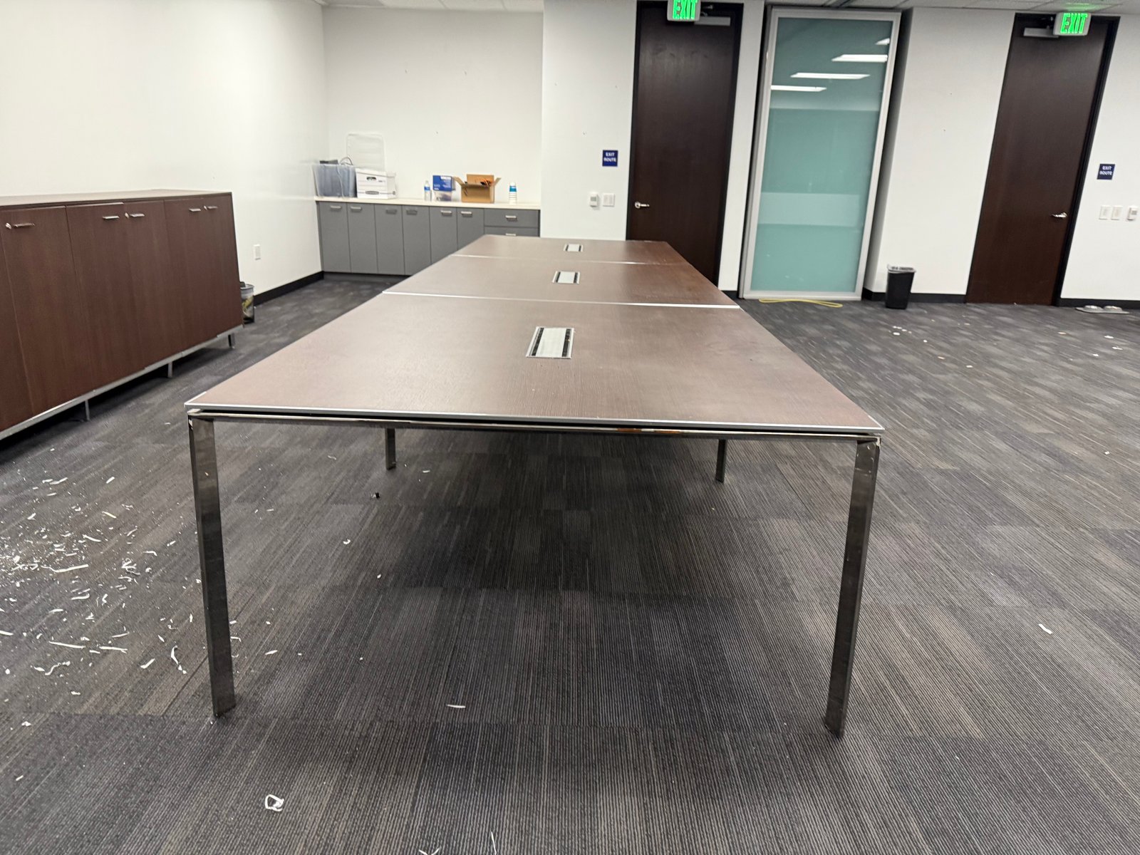190x63in Espresso Powered Conference Table with Steel Legs