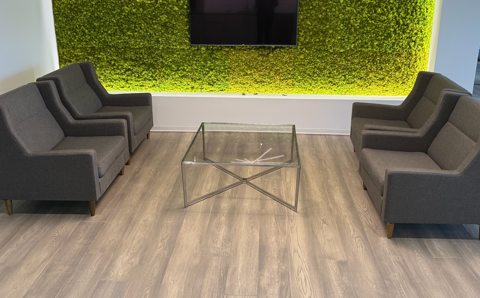 3’ x 3’ Glass & Steel Coffee Table