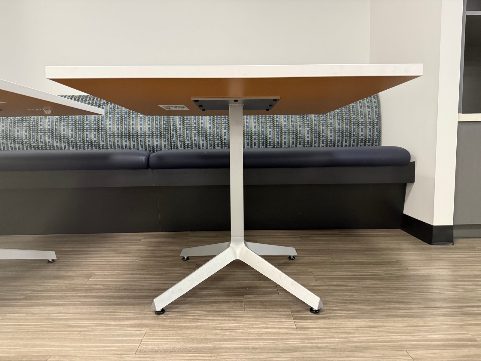 Steelcase 3x3 White Square Top and Silver Cross Base Table