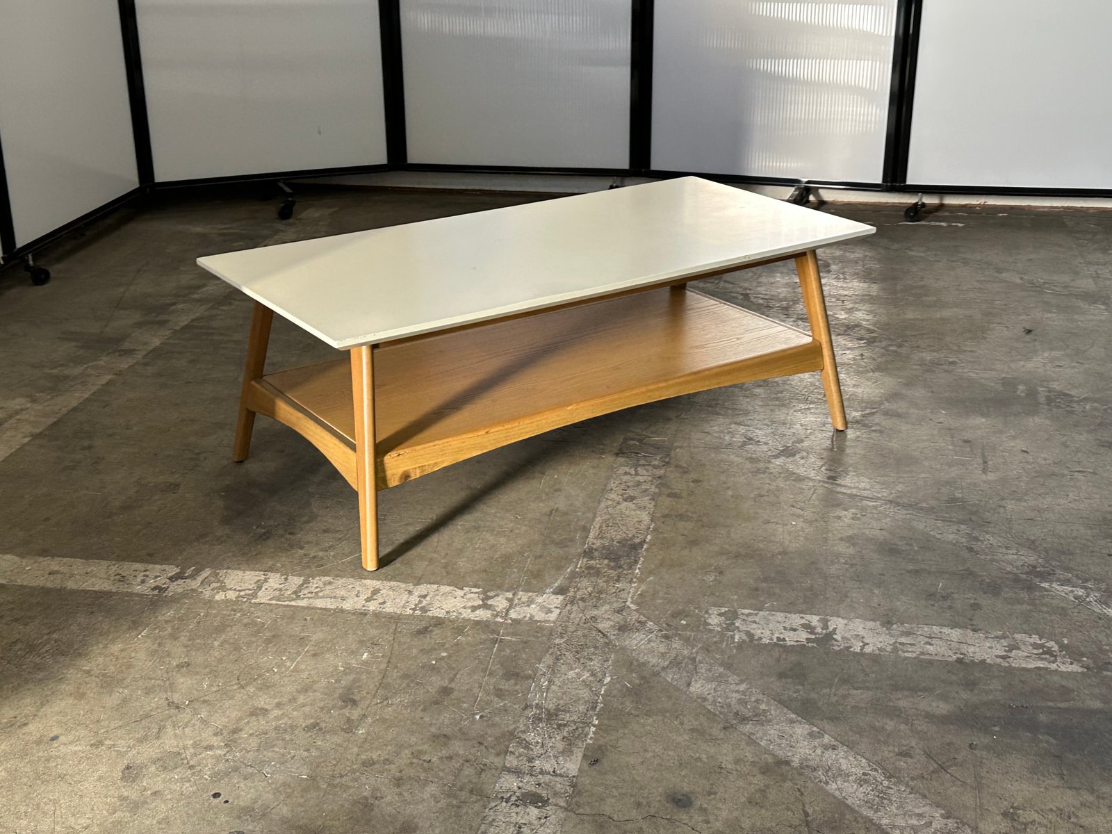 ENE table white top maple base coffee table 4'x2'x18"