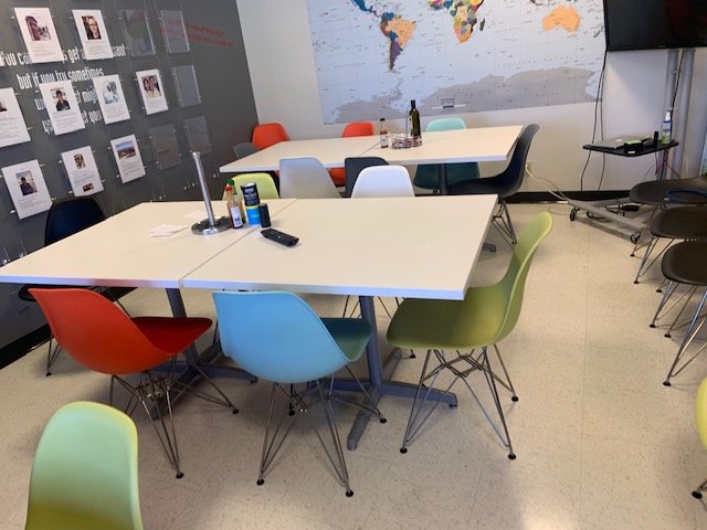 3' Square White Herman Miller meeting tables