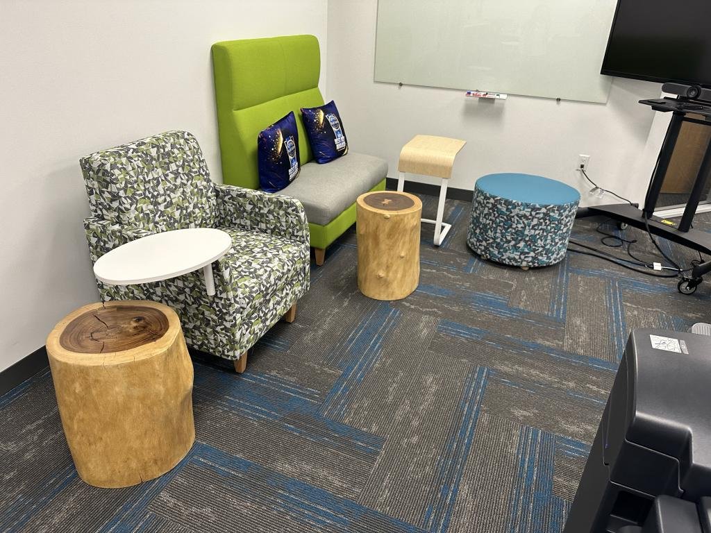 OFS Blue Patterned round ottoman