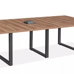 Mid Century Modern Conference Table Powered, 8x4', Walnut With Black Base