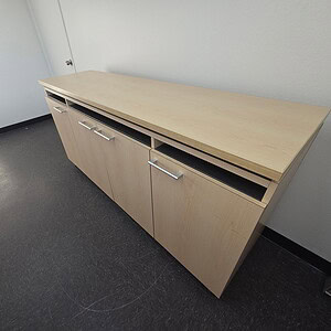 Natty Ash Credenza with 3 doors and open shelf, 72 inches wide.