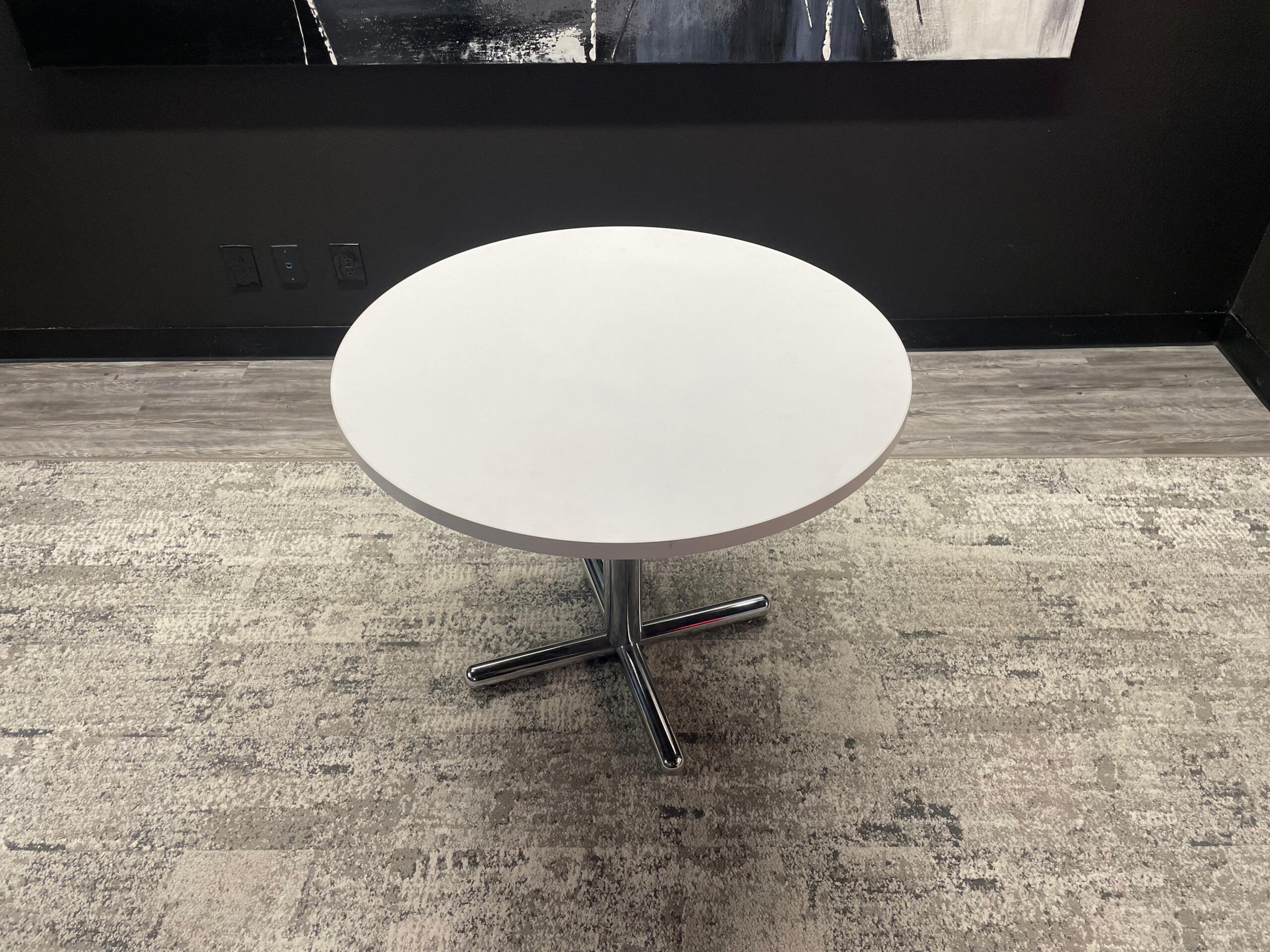 Kimball round 3’ white top breakroom table with chrome base
