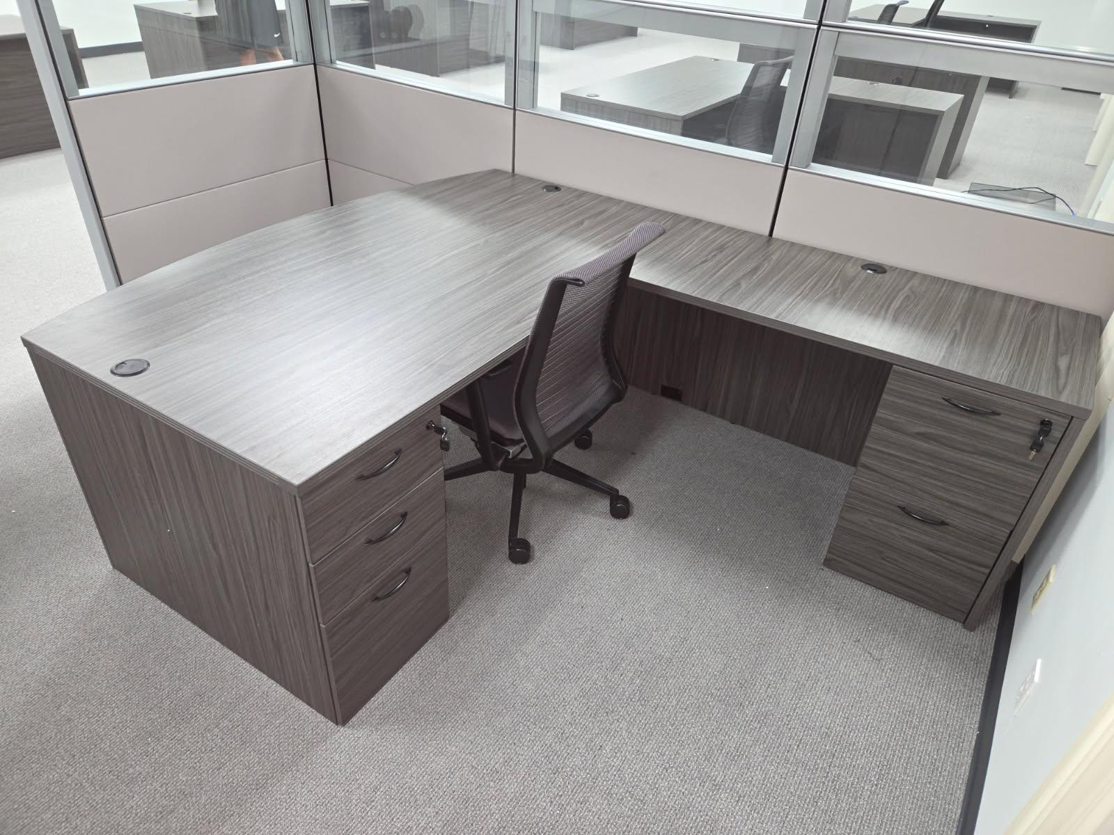 Double Pedestal Desk w/ Glass Modesty Panel