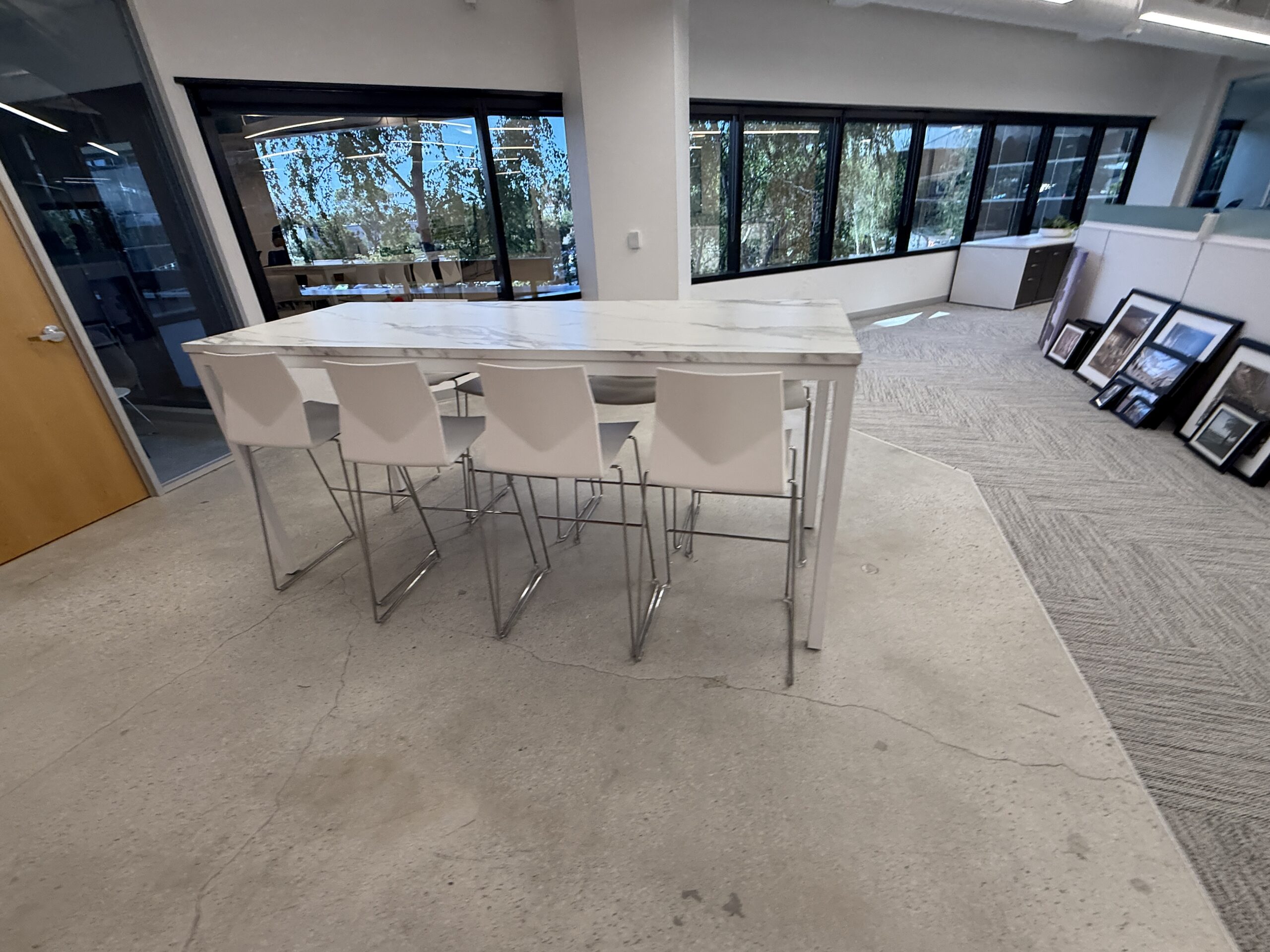 Steelcase Payback Borghini Bar Height table 8’x3’ with white base