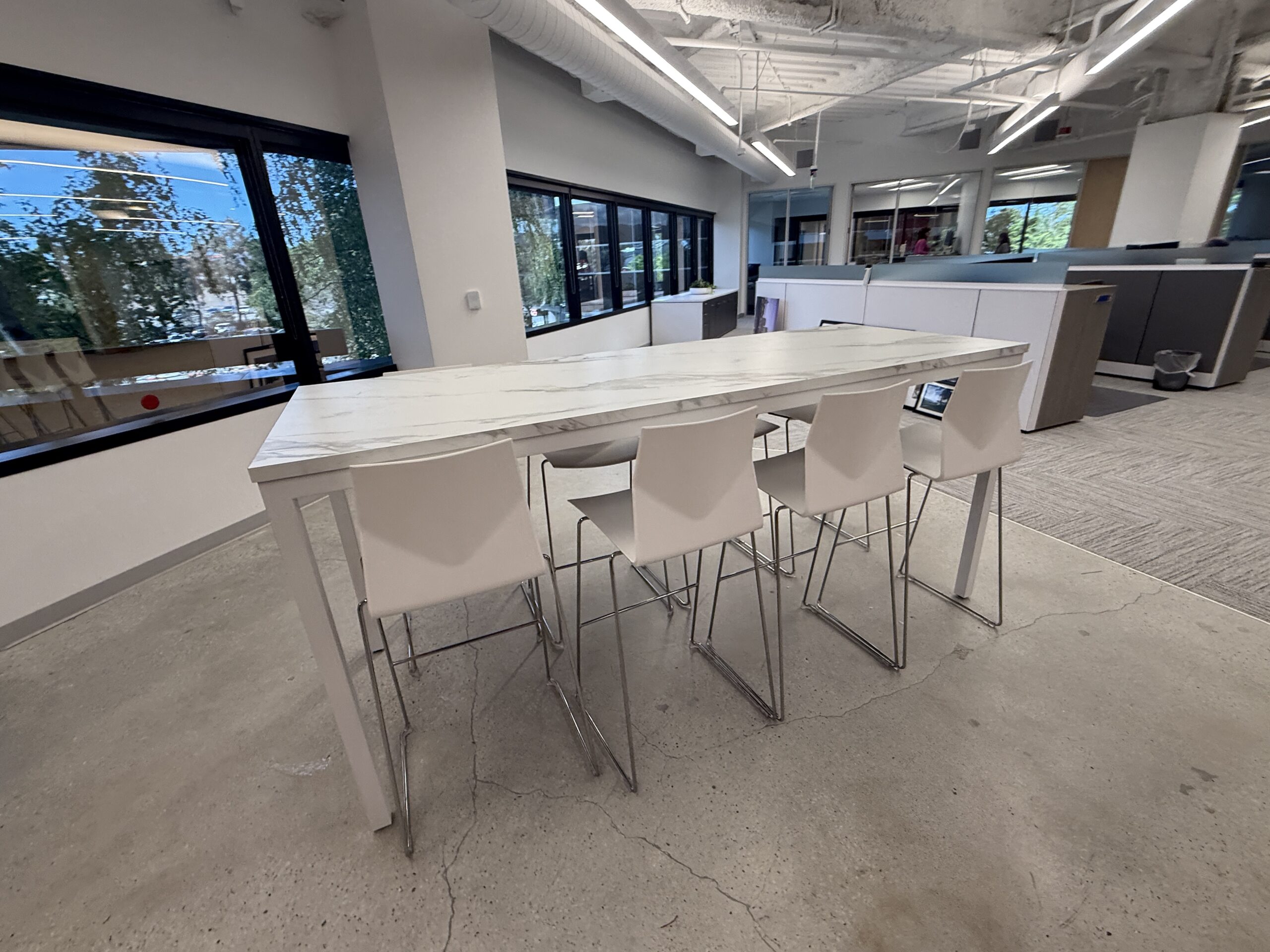 Steelcase Payback Borghini Bar Height table 8’x3’ with white base