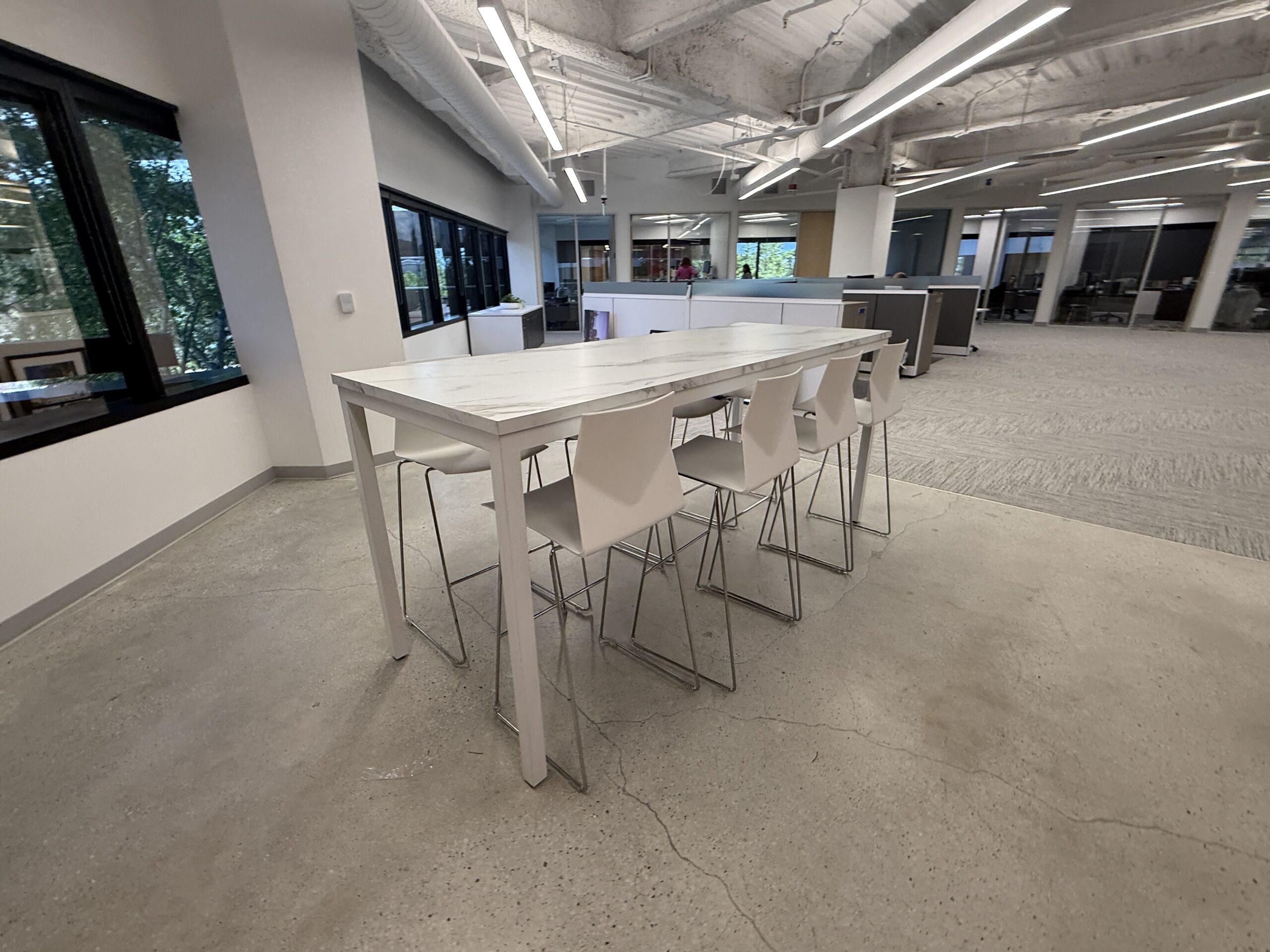 Steelcase Payback Borghini Bar Height table 8’x3’ with white base