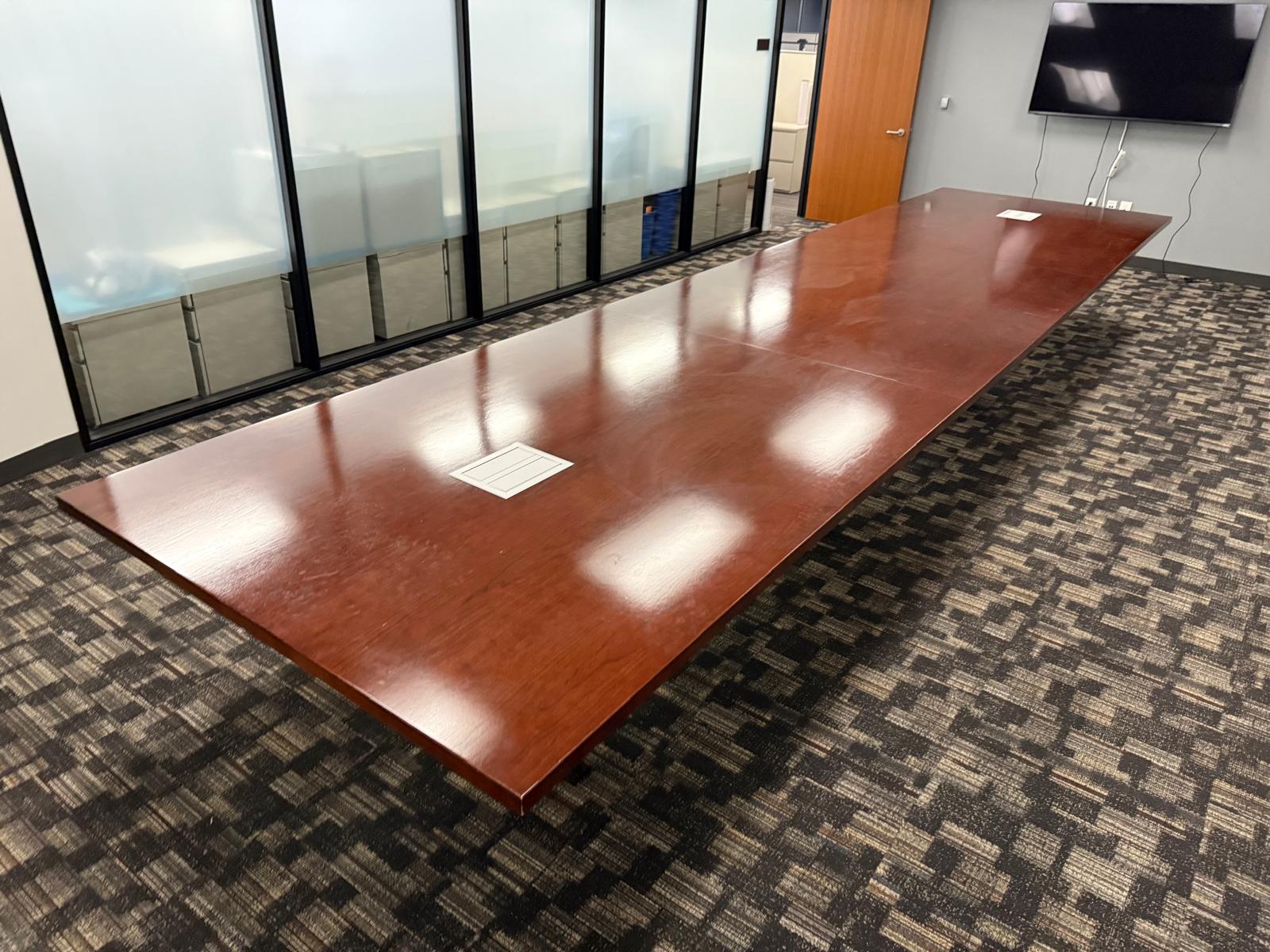 Cherry Wood Laminate Conference Table with Built-In Power Modules